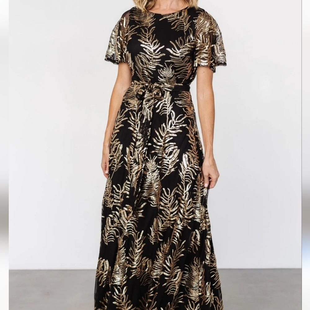Baltic Born Gold Flutter Sleeve Maxi Gown
